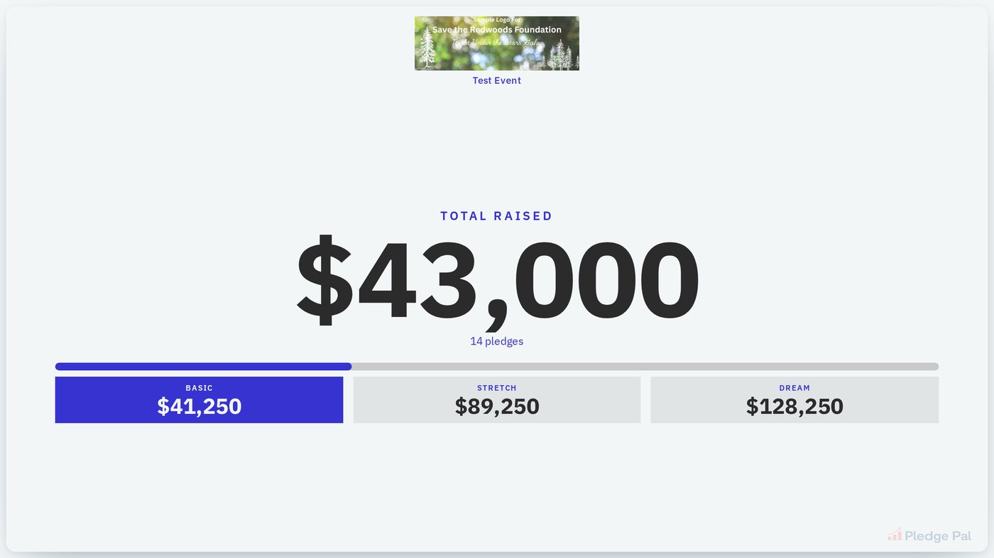 Audience View with centered logo, total raised and goal bars