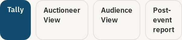 Tally, Auctioneer View, Audience View and Post-event report buttons